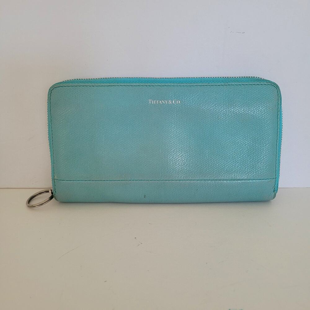 Tiffany & Co. Iconic Blue Leather Zip Around Wallet Clutch Organizer Authentic - Picture 1 of 14